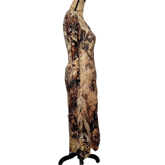 LINDI Women's Regular Crepe Crinkled Satin Midi Dress Size Small Cream Brown - Picture 5 of 13